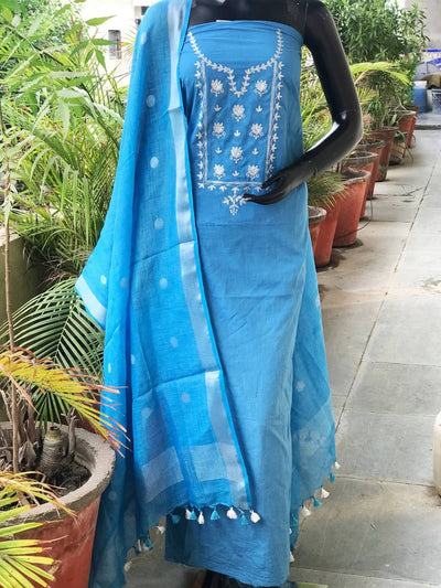 Blue Pittan Work Ombré Kurti with Linen Dupatta