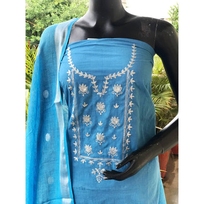 Blue Pittan Work Ombré Kurti with Linen Dupatta