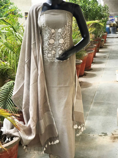 Grey Pittan Work Ombré Kurti with Linen Dupatta