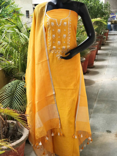Yellow Pittan Work Ombré Kurti with Linen Dupatta