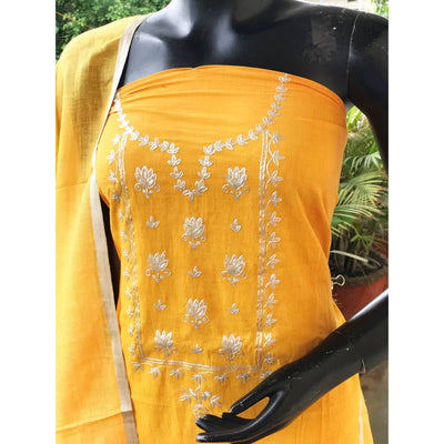Yellow Pittan Work Ombré Kurti with Linen Dupatta