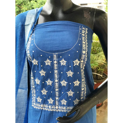 Blue Pittan Work Ombré Kurti with Linen Dupatta
