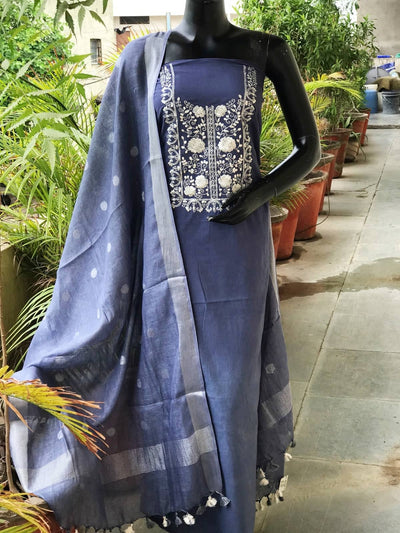 Grey Pittan Work Ombré Kurti with Linen Dupatta