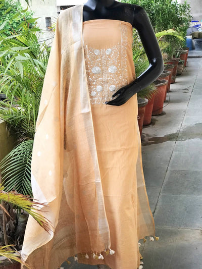 Beige Pittan Work Ombré Kurti with Linen Dupatta