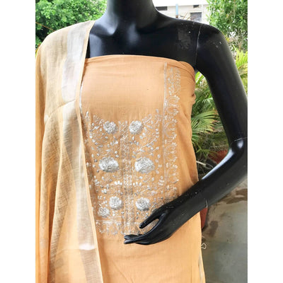 Beige Pittan Work Ombré Kurti with Linen Dupatta