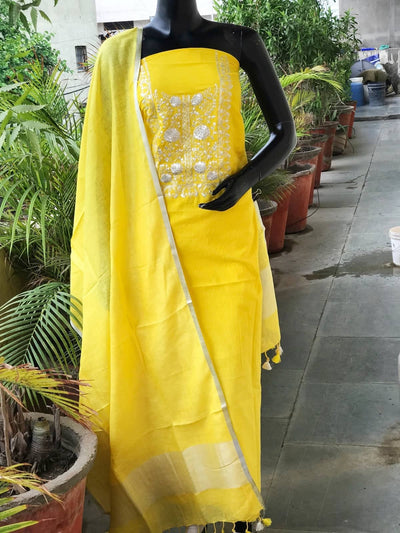 Yellow Pittan Work Ombré Kurti with Linen Dupatta