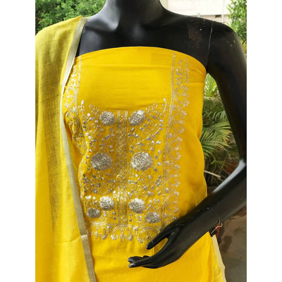 Yellow Pittan Work Ombré Kurti with Linen Dupatta