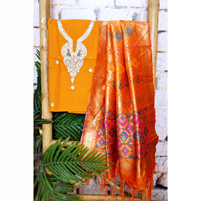 Cotton silk pittan work kurti with Banarasi art silk dupatta – designer two piece ethnic set