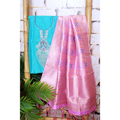 Cotton silk pittan work kurti with Banarasi art silk dupatta – designer two piece ethnic set