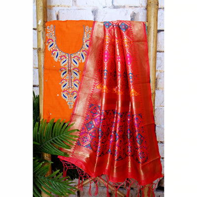 Cotton silk pittan work kurti with Banarasi art silk dupatta – designer two piece ethnic set