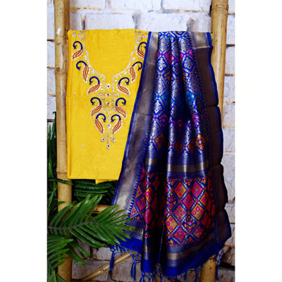 Cotton silk pittan work kurti with Banarasi art silk dupatta – designer two piece ethnic set
