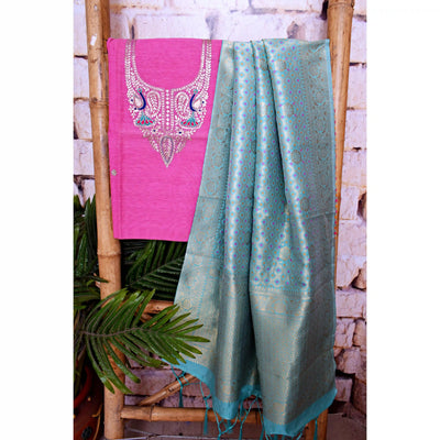 Cotton silk pittan work kurti with Banarasi art silk dupatta – designer two piece ethnic set