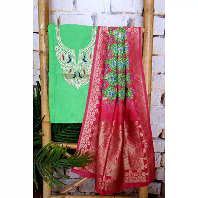 Cotton silk pittan work kurti with Banarasi art silk dupatta – designer two piece ethnic set