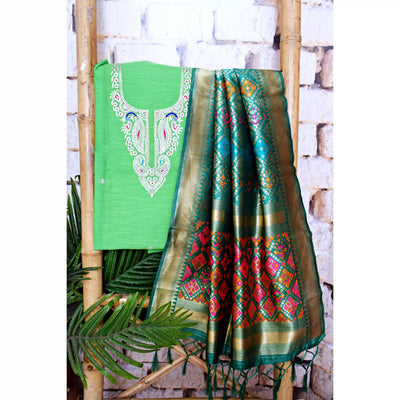 Cotton silk pittan work kurti with Banarasi art silk dupatta – designer two piece ethnic set