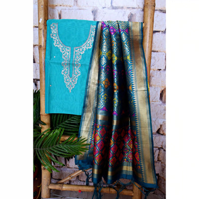 Cotton silk pittan work kurti with Banarasi art silk dupatta – designer two piece ethnic set