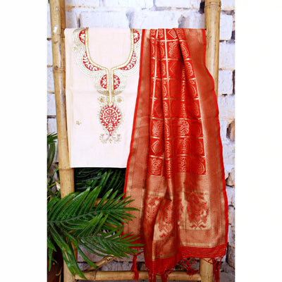 Cotton silk pittan work kurti with Banarasi art silk dupatta – designer two piece ethnic set