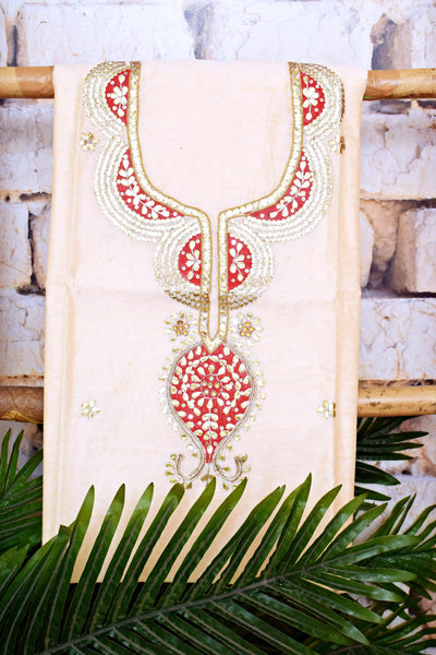 Cotton silk pittan work kurti with Banarasi art silk dupatta – designer two piece ethnic set