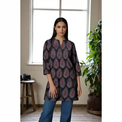 Black Ajrakh Block Print Short Kurti