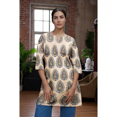 Cream Ajrakh Block Print Short Kurti