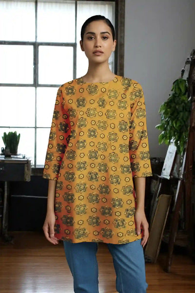 Yellow Ajrakh Block Print Short Kurti