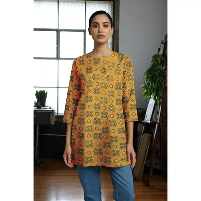 Yellow Ajrakh Block Print Short Kurti