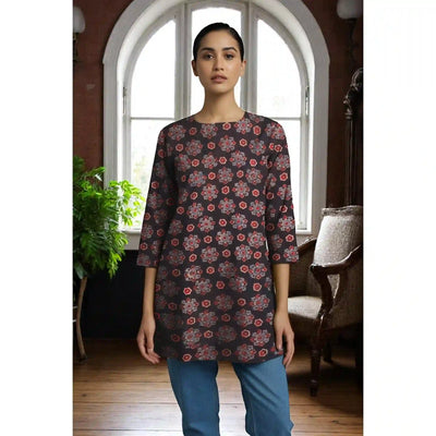 Black Ajrakh Block Print Short Kurti