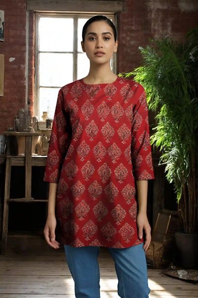 Madder Ajrakh Block Print Short Kurti