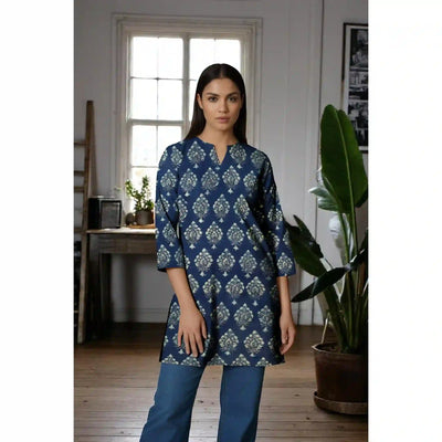 Blue Ajrakh Block Print Short Kurti