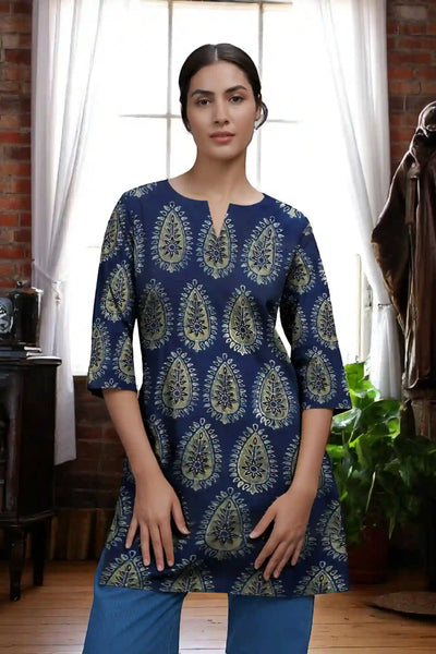 Blue Ajrakh Block Print Short Kurti