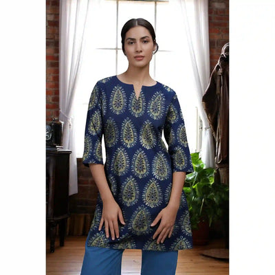 Blue Ajrakh Block Print Short Kurti