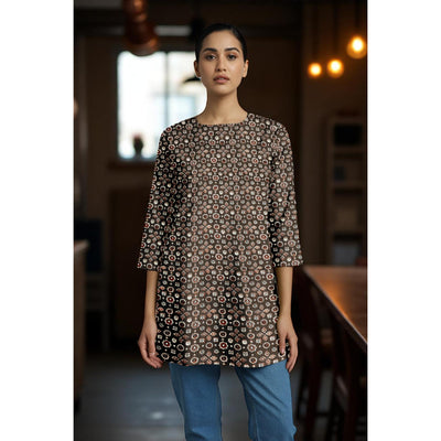 Brown Sanganeri Print Short Kurti