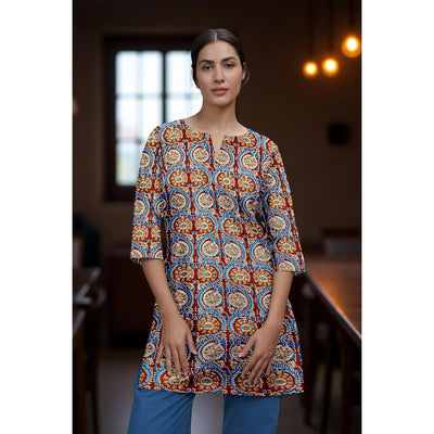 Red Sanganeri Print Short Kurti