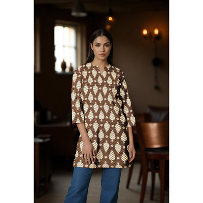 Brown Sanganeri Print Short Kurti