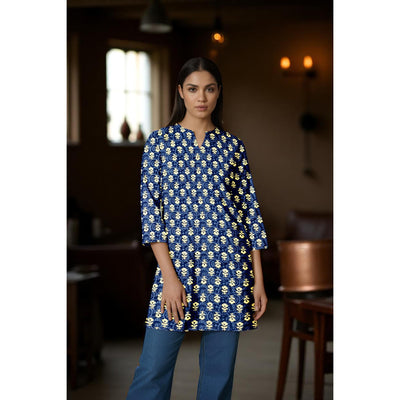 Blue Sanganeri Print Short Kurti