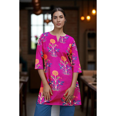 Pink Sanganeri Print Short Kurti