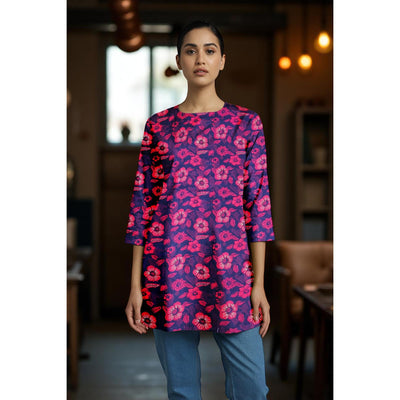 Maroon Sanganeri Print Short Kurti