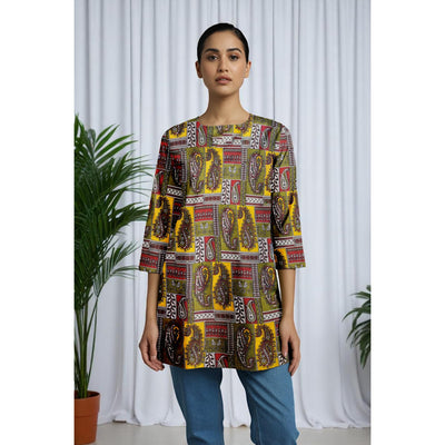 Yellow Kalamkari Screen Print Short Kurti