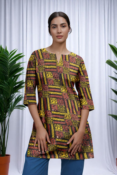 Black Kalamkari Screen Print Short Kurti