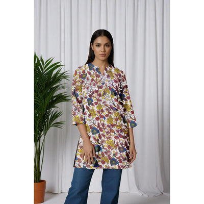 Cream Kalamkari Screen Print Short Kurti