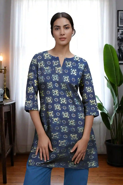 Blue Ajrakh Block Print Short Kurti