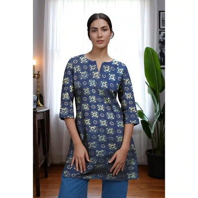 Blue Ajrakh Block Print Short Kurti