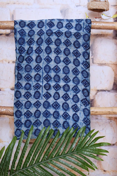 Indigo Chanderi Silk Handblock Print Unstitched Suit
