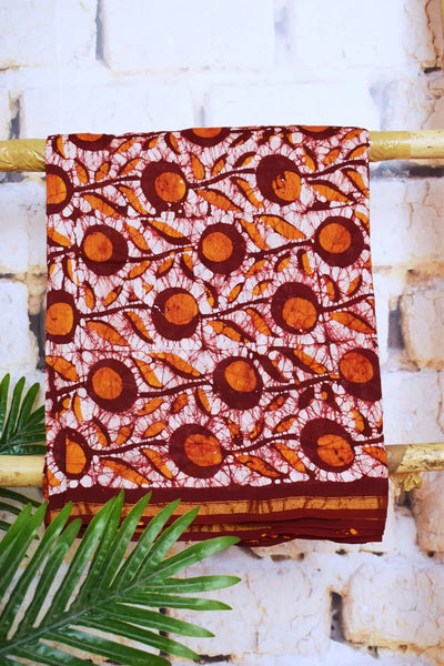 Maroon Chanderi Silk Handblock Print Unstitched Suit