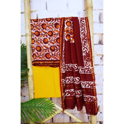 Maroon Chanderi Silk Handblock Print Unstitched Suit