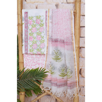 White Jaipuri Block Print Suit with Kota Dupatta