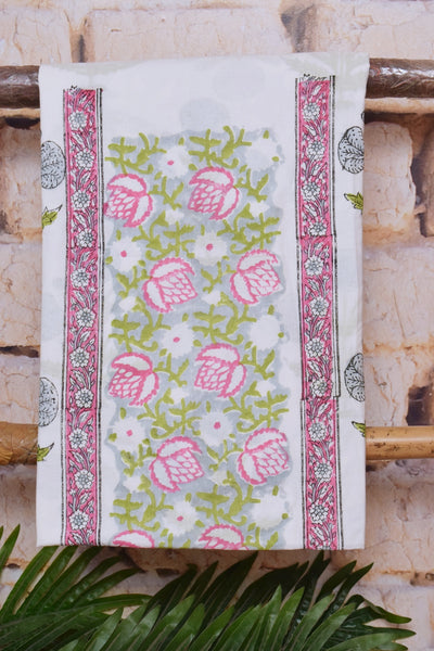 White Jaipuri Block Print Suit with Kota Dupatta