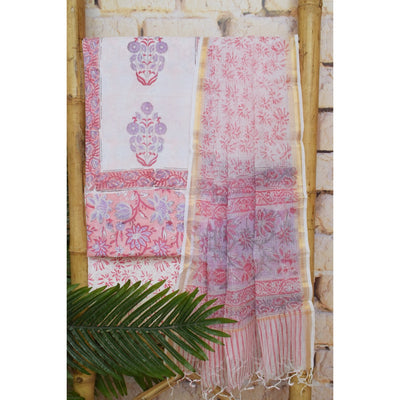Pink Jaipuri Block Print Suit with Kota Dupatta