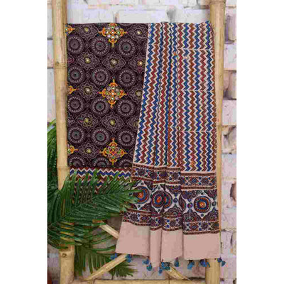 Ajrakh Cotton Suit With Kutch Embroidery