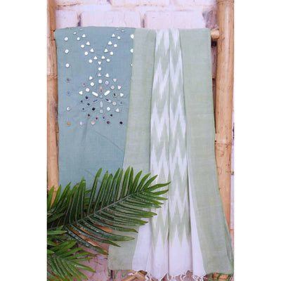 Mirror Work Bhagalpuri Ikat Dupatta Set - SSEthnics