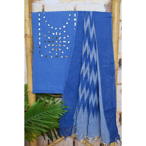 Mirror Work Bhagalpuri Ikat Dupatta Set - SSEthnics